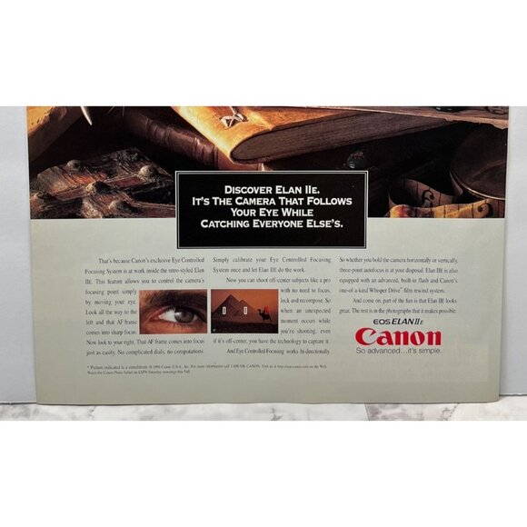 Canon Camera Print Ad EOS Elan IIe Vintage 90s Eye Controlled Focusing System - Picture 5 of 5